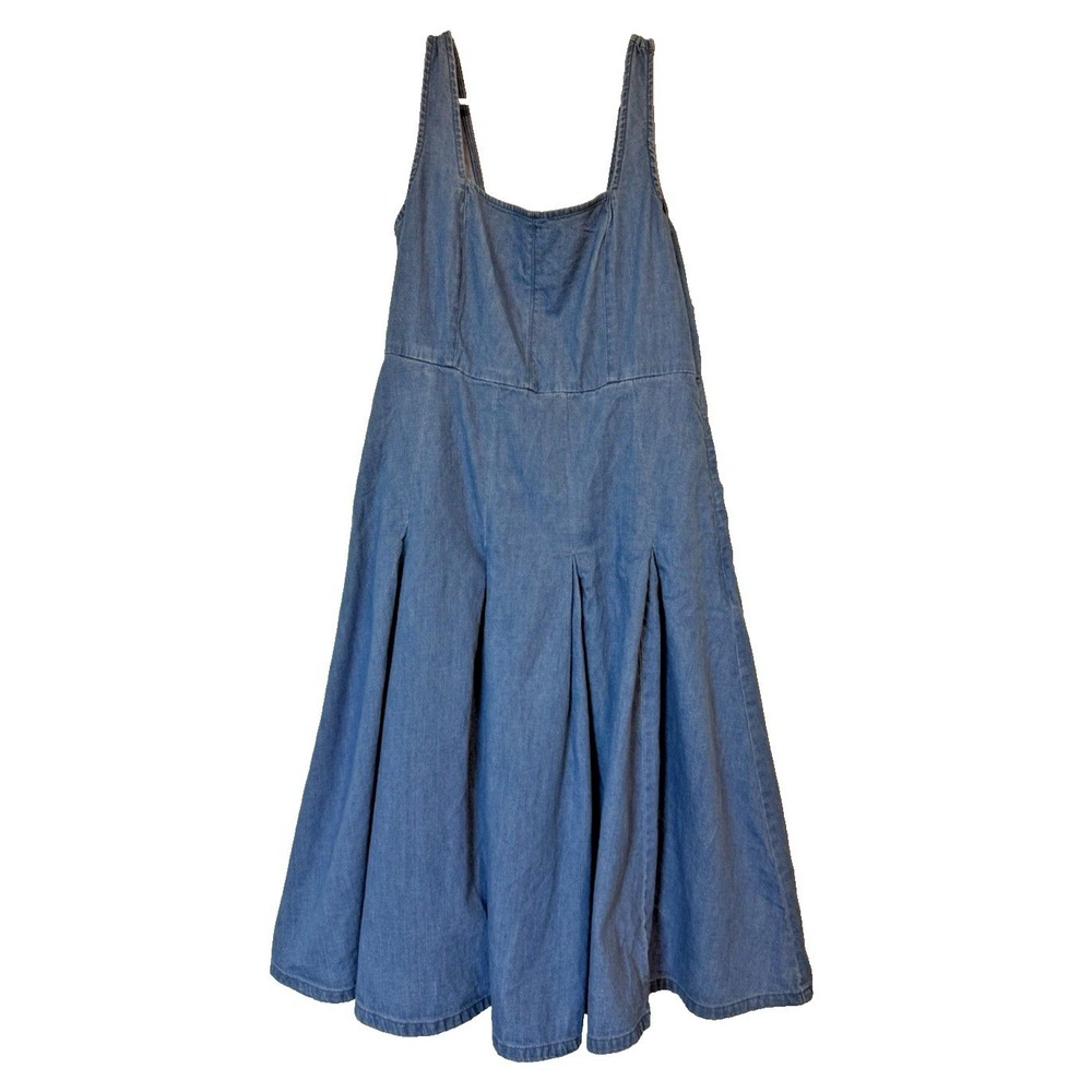 J.Crew Pleated Chambray Midi Dress Blue 100% Cotton Smocked Back Pleated Size 8